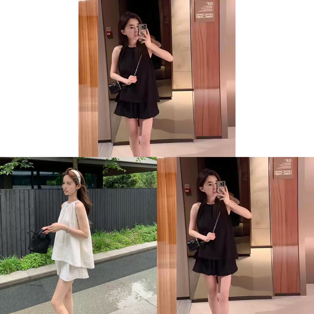 Girl Summer Casual Sets With Linen Fabric For Women Lightweight Sleeveless Tank And Shorts Outfit