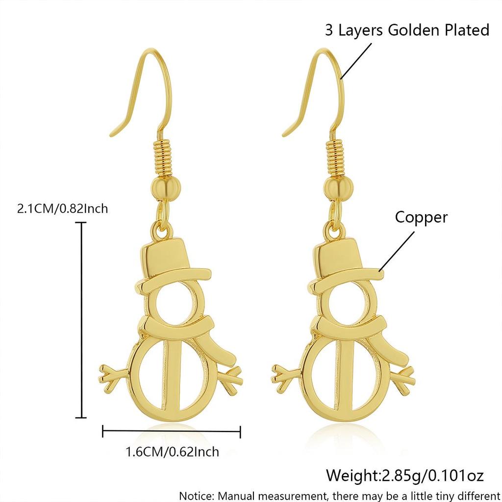 18K Gold-Plated Christmas Earrings: Snowman, Snowflake, Tree & Hat Studs