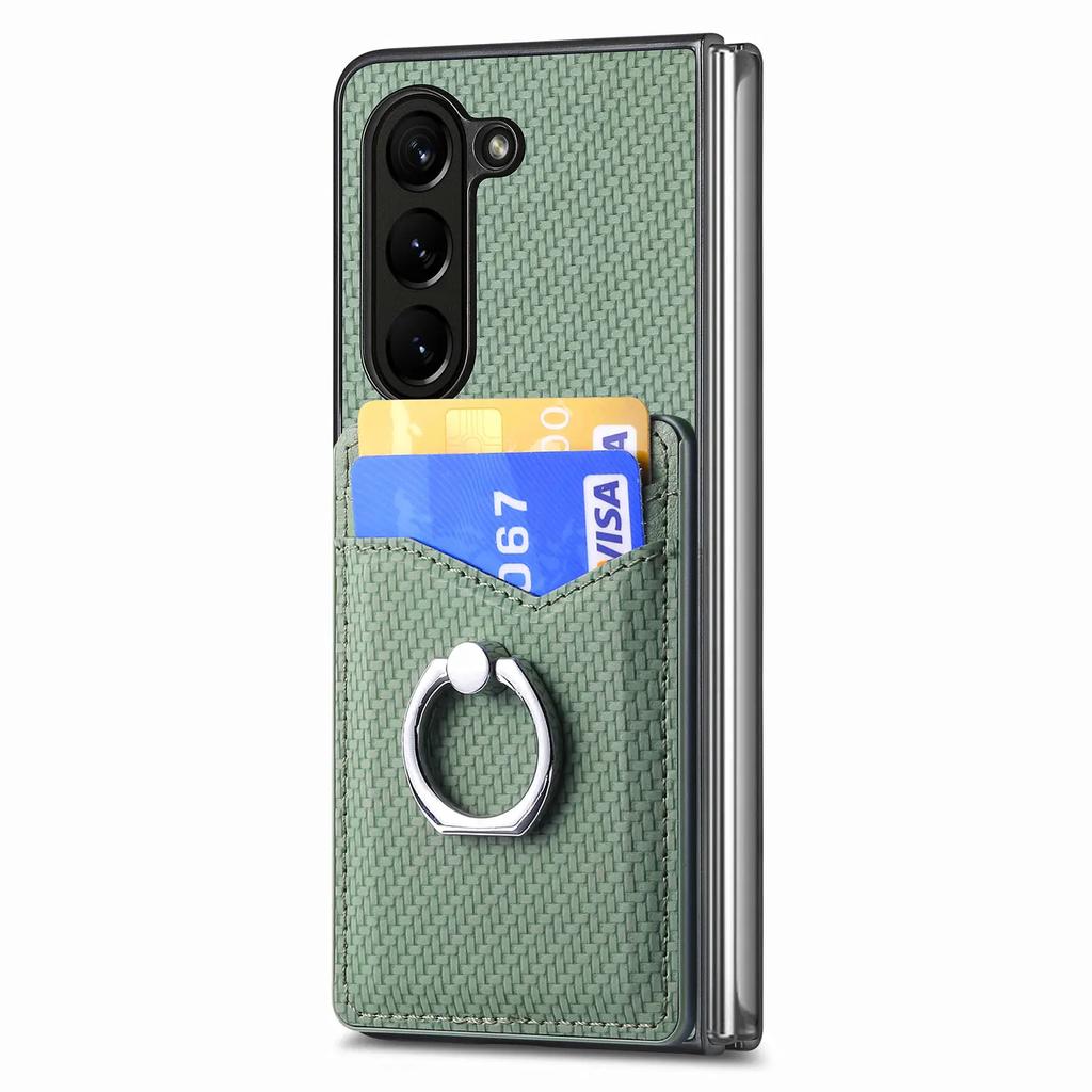 Карточки-держатели для колец, слот для карт, кошелек-чехол для Samsung Galaxy Z Fold 5 4 3 5G Fold4 Fold5, подставка, углеродное волокно, магнитная сумка, тонкая крышка