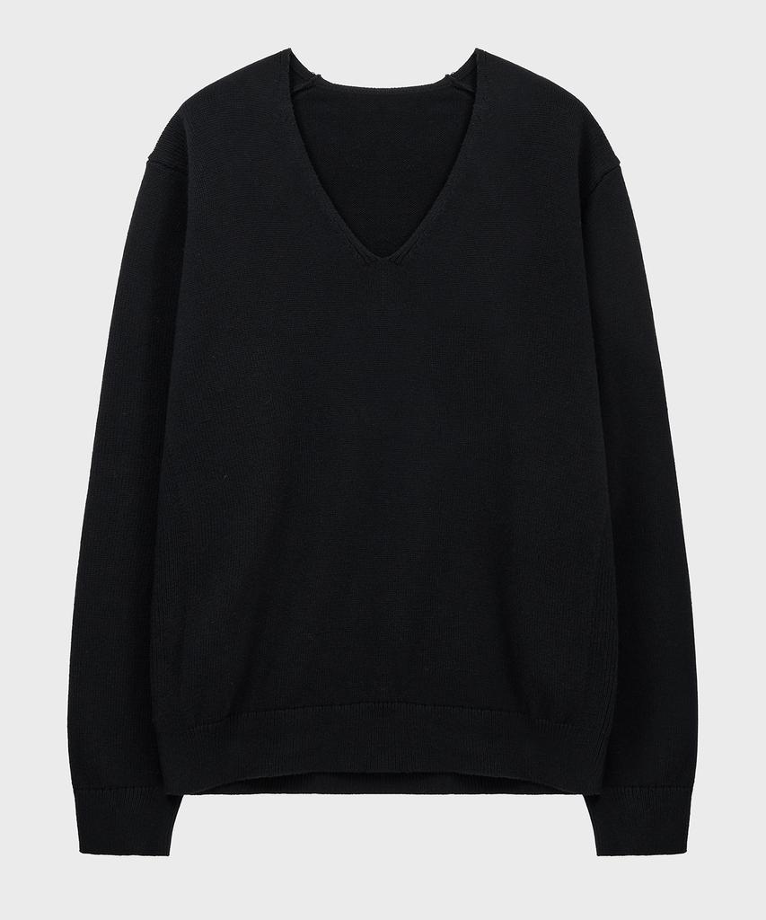 NOIRER Cashmere Cotton Deep V-Neck Knit (Black)