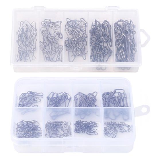 100/120Pcs Fishing Pin Connectors with Storage Box Mini Size Portable Hanging Fishing Snap Swivels Pins Fishing Accessories