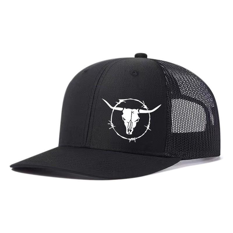 Unisex Printed Bull Mesh Baseball Cap Sun Protection Breathable Adjustable Hat Outdoor
