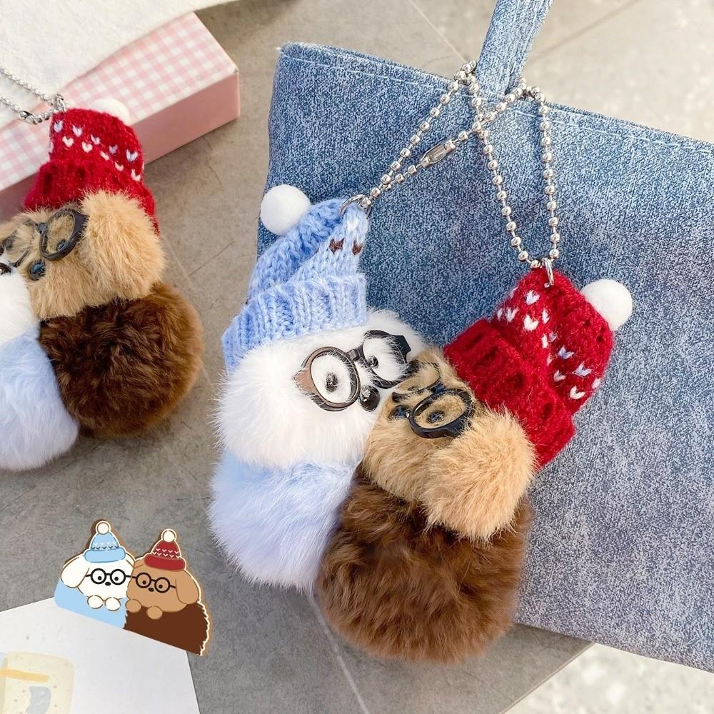 2pcs Cute Glasses Kitty Pendant Cartoon Magnetic Dog Keychain Fashion Plush Doll Keychain Friend