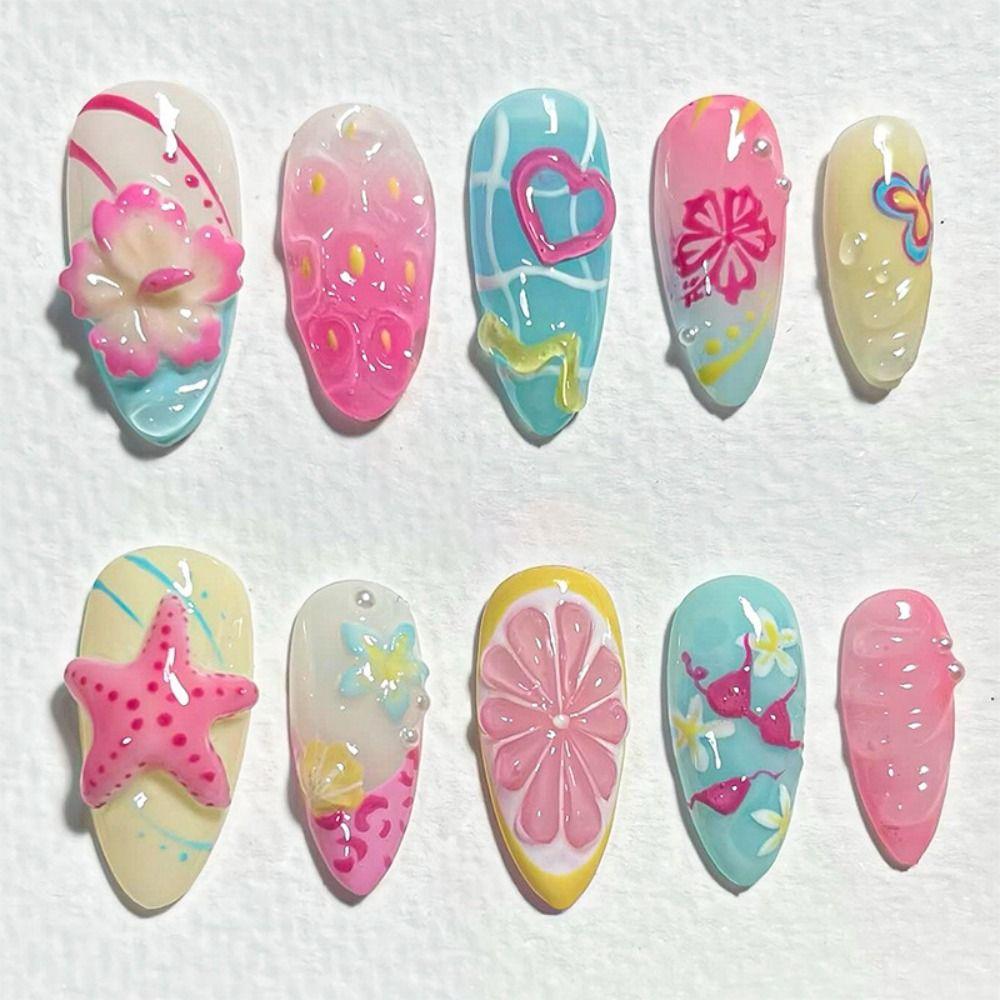 30Pcs 3D False Nails Pearl Flowers Nail Extensions New Almond Nail Women Use