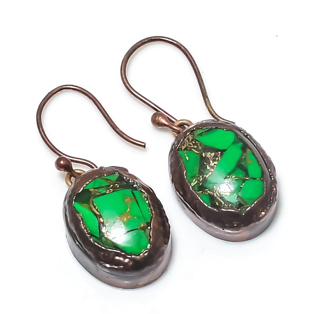 Green Copper Turquoise Earrings, Copper Electroformed Gemstone Jewelry, Handmade Earrings Amazing Jewelry, Gift For Her