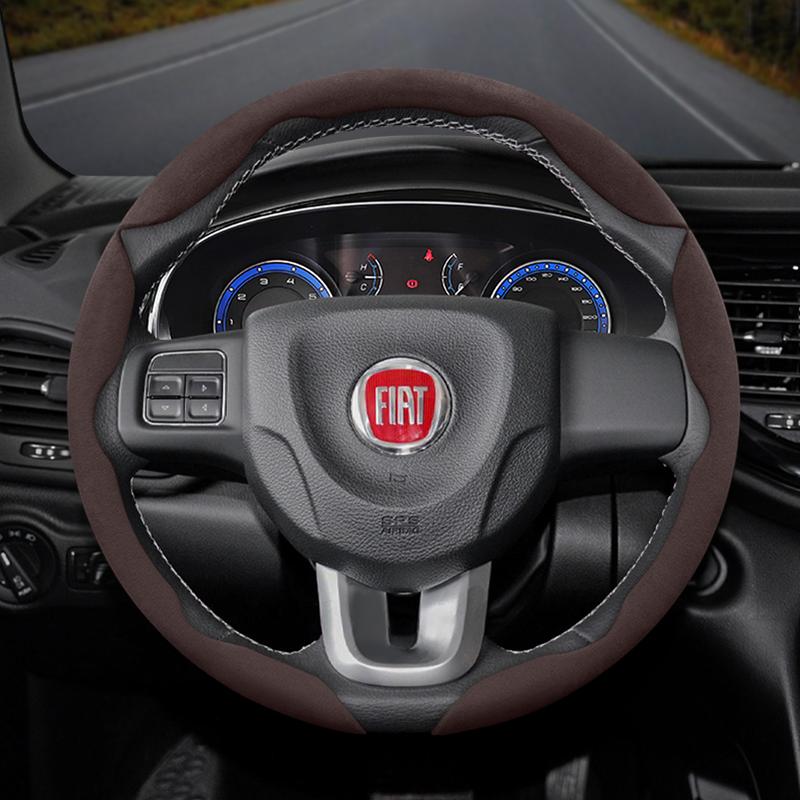 zkfan8 Suitable for Fiat Anti-Slip Buckle Segmented Suede Steering Wheel Cover Suitable for 500 Grande Punto Evo 169 Ducato Bravo Tipo Linea Albea