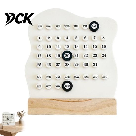 Personalized Desktop Display Perpetual Block Calendar with Date Marker, Reusable Wood Time Management Base, DIY Ring A Daily Planner for Office