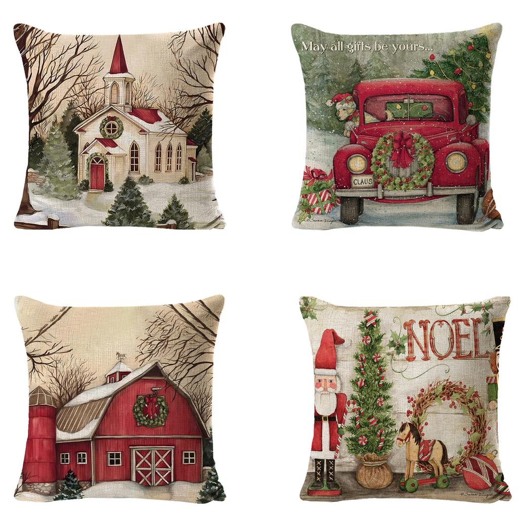 New Christmas Pillowcase Christmas Snowman Living Room Decoration Linen Sofa Cushion Cover Car Waist Pillowcase Cover