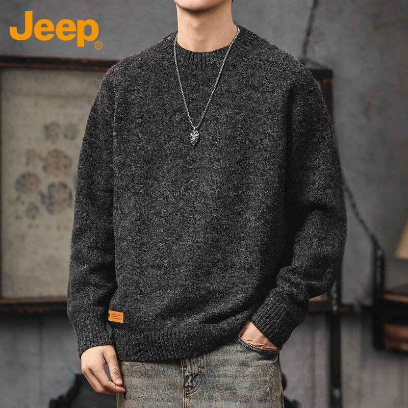 Jeep Men's Thickened Round Neck Knit Pullover Sweater