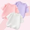 2025 Summer Korean Style Girls' Cotton Ruffle T-Shirt - Round Neck, Short Sleeve, Solid Color, Cute Undershirt.