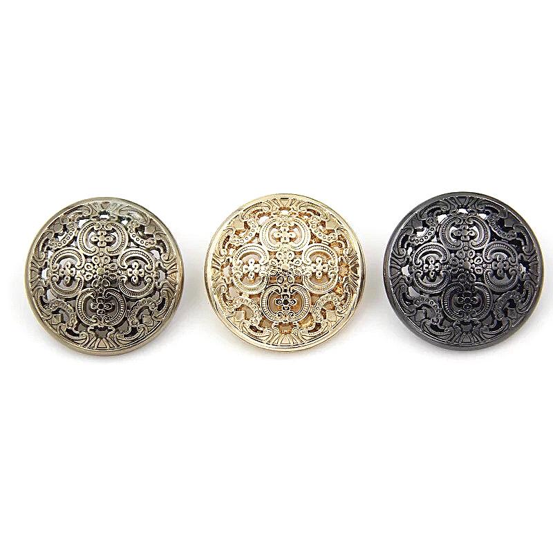 10PCS Carved Golden Hollow Buttons Clothing Handmade Sewing DIY Fashion European Decorative