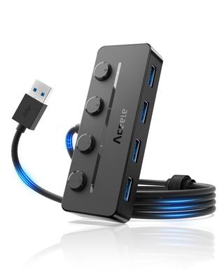 Aceele USB-хаб 5 USB-портов USB Ультратонкий хаб Порт питания с независимым переключателем Верхний тип вставки Индикаторный свет Удлинительный кабель 5 Гбит/с Ультра