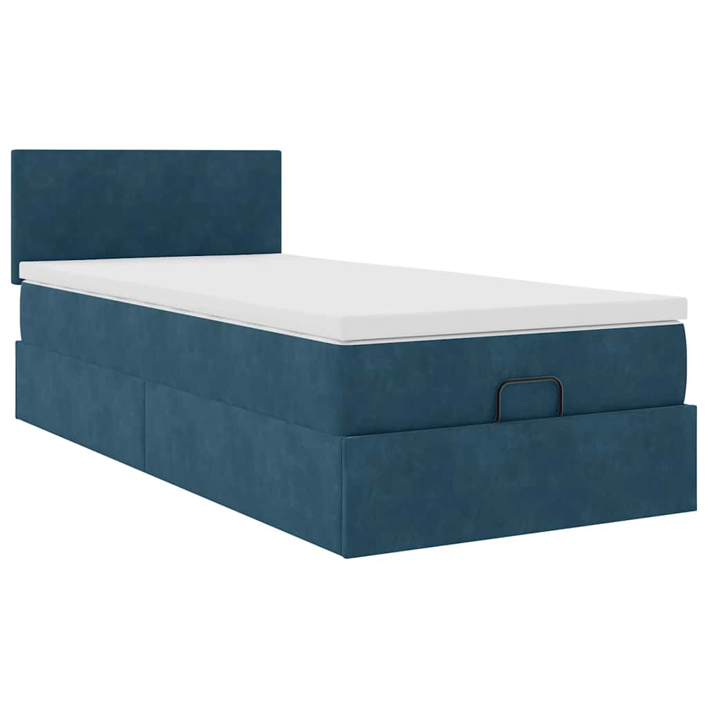 Ottoman Bed with Mattress Dark Blue 90x200 cm Velvet