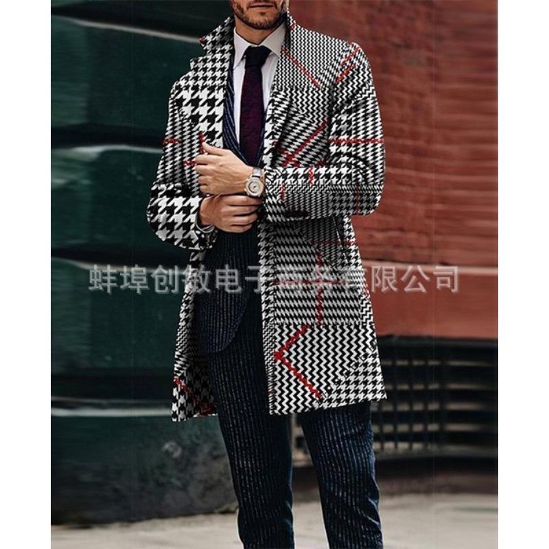 2025 Костюмный воротник Карман Мужское пальто Куртка Мужской большой размер Ветровка Осень и Зима Шерстяное пальто