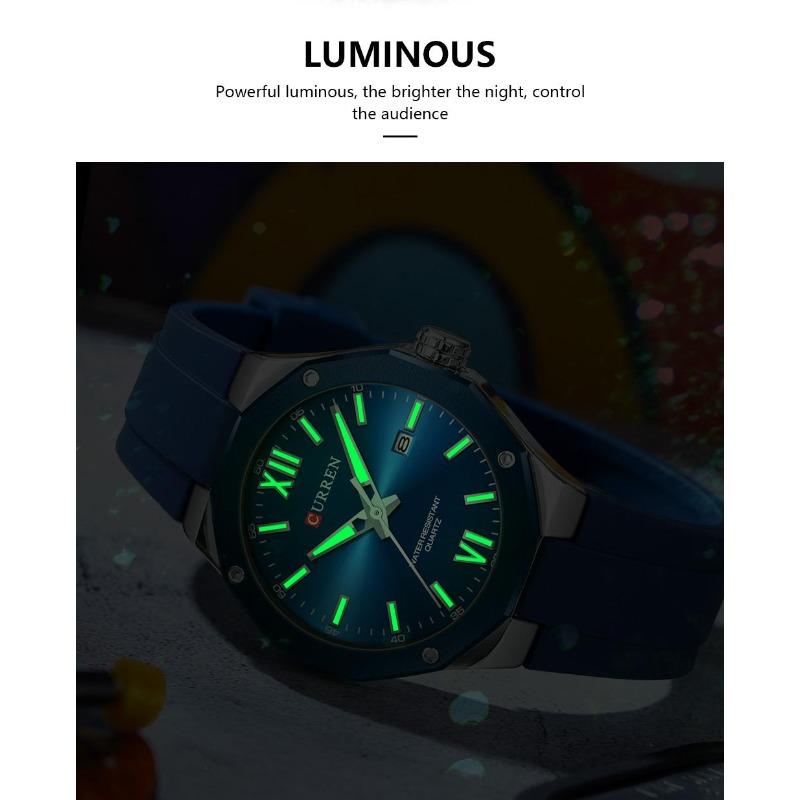 CURREN Часы для мужчин 8465 новый дизайн мода силиконовый ремешок кварцевые часы светящийся календарь водонепроницаемые мужские часы