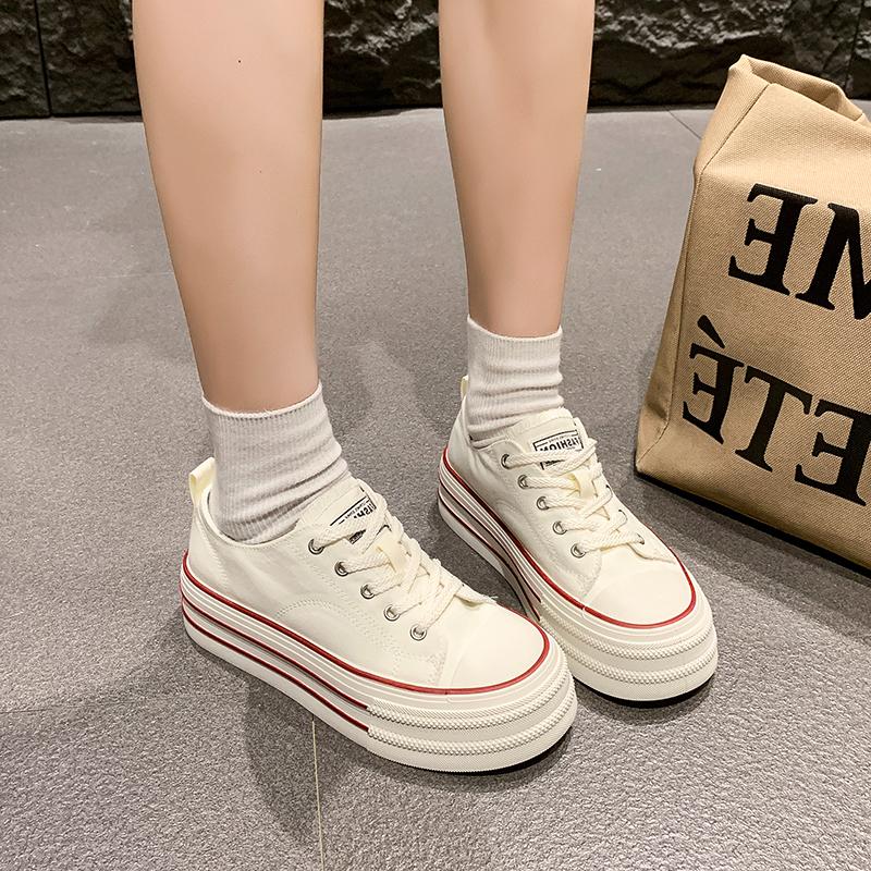 Классические белые парусиновые туфли женские однотонные на шнуровке повседневные туфли на толстой подошве кроссовки на платформе модные туфли для ходьбы с круглым носком