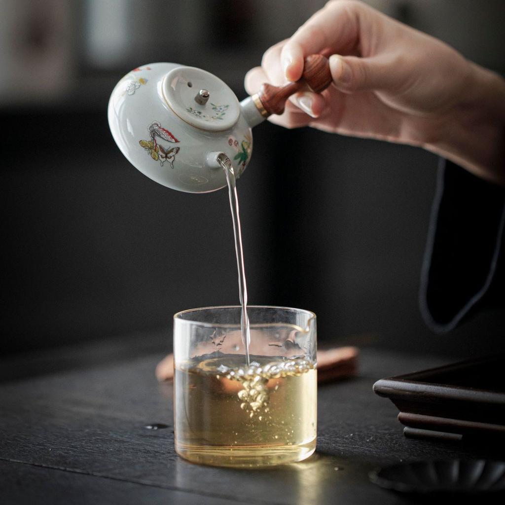 90ml Antique Walnut Handle Ceramic Side Handle Pot Tea Maker Hand-held Sketch Pot Small Kettle Filter Literati Room Tea Set