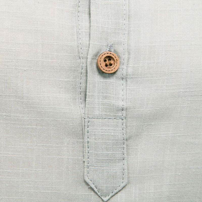 Linen Men Shirt Casual Slim Business T-shirts Half Button Pullover Long Sleeve Thin Top Solid Color Stretch Undies Men Clothing