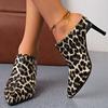 Мода 2025 Новая мода Роскошные леопардовые женские сандалии Кожаная повседневная обувь Каблуки-копытца Острый носок Шлепанцы на щиколотке Большой размер 42