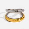 Современное минималистичное кольцо-спираль из 18-каратного золота, двухслойное, ажурное, классической геометрической формы, с цветовой блокировкой золотого и серебряного цветов