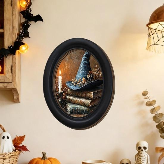 Gothic Home Decor Halloween Wall Art, Retro Oval Hanging Decoration, Table Small Ghost Picture Sign, Decorative Art for Living Room Holiday
