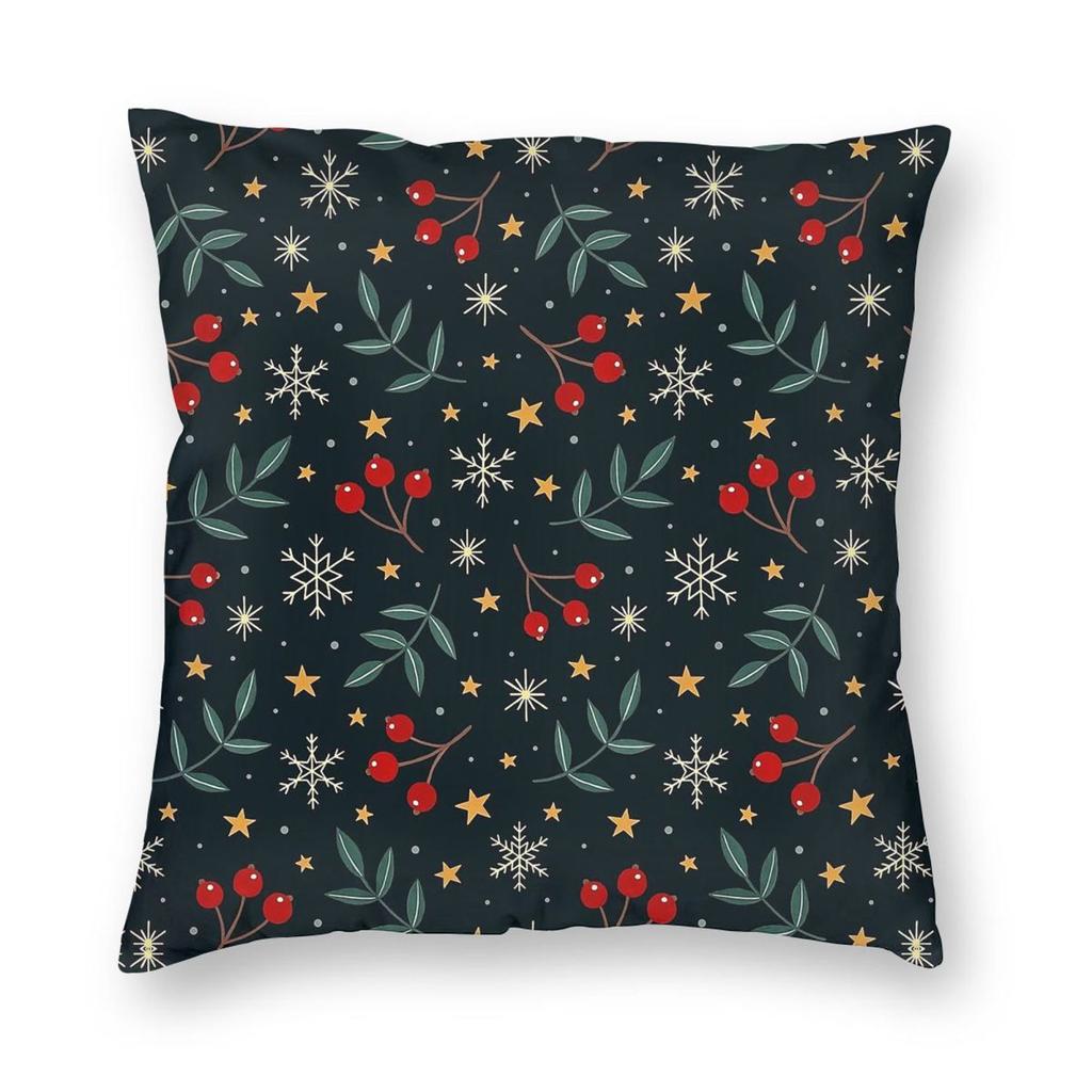 Winter Magic Snowflakes Berry Square Pillowcase Polyester Linen Velvet Creative Decorative Throw Pillow Case Sofa Cover 45X45