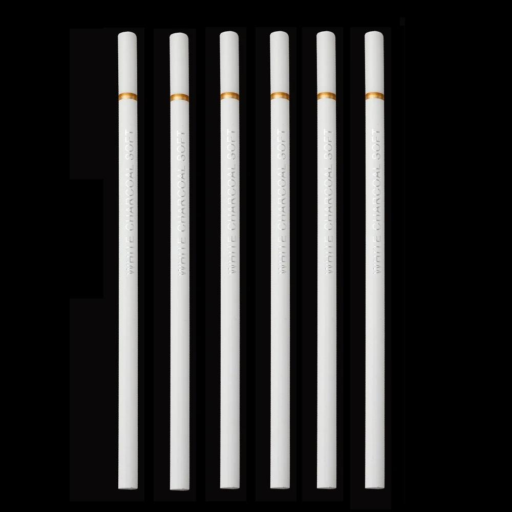 6 шт./компл., белые угольные карандаши, набор для рисования, профессиональные белые карандаши для эскизов, меловые карандаши для рисования, меловые карандаши для начинающих