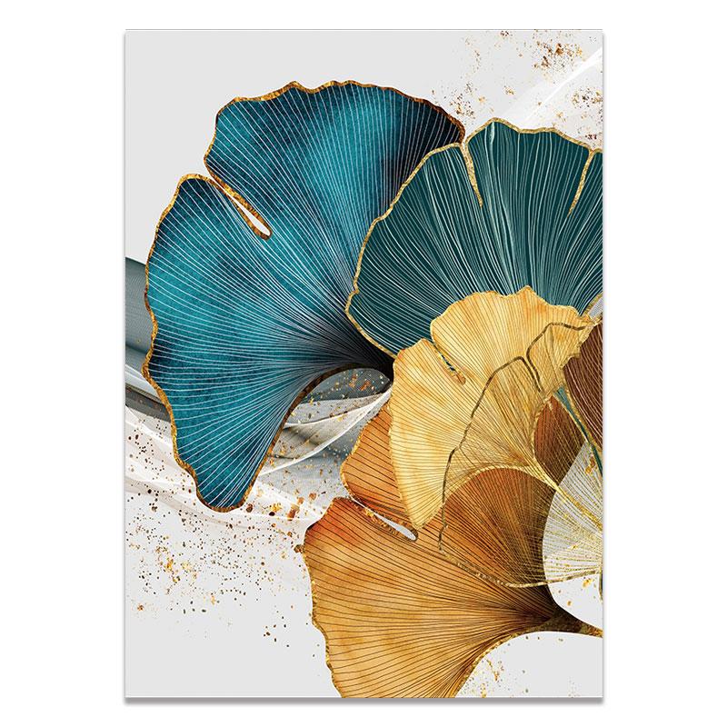 Nordic Blue Gold Plant Leaf Poster Ginkgo Leaves Abstract Canvas Print Wall Art Painting Picture Living Room Modern Decoration