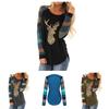 Soft Womens Christmas T-shirt Blouse With Chic Long Sleeves And Reindeer Motif