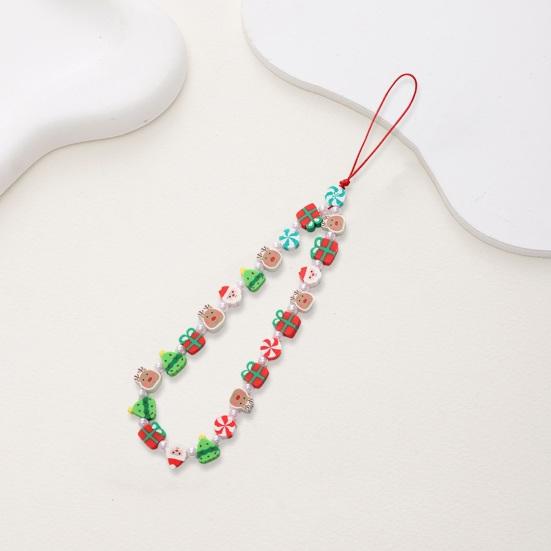 Рождественская елка, снеговик, Санта-Клаус, колокольчик, декор, ремешок для телефона, разноцветные бусины, браслет для мобильного телефона, цепочка с защитой от потерь, ювелирное изделие, подарок