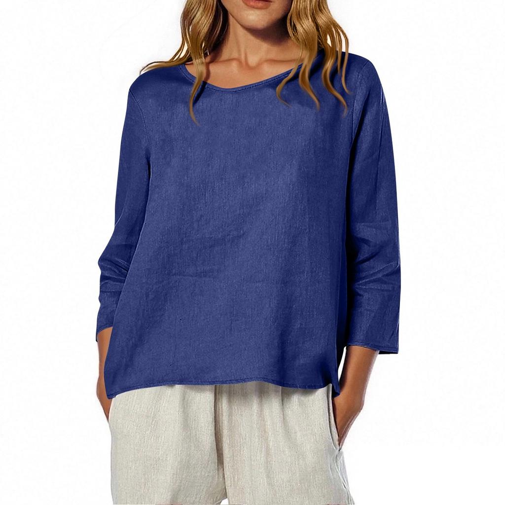 Women's O-Neck 3/4 Sleeve Solid Color Top T-shirt