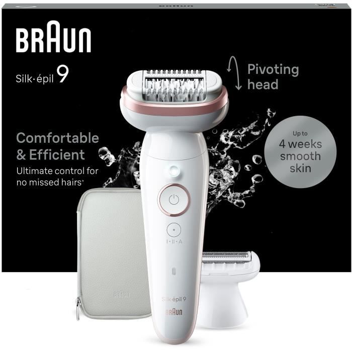 Electric Epilator - BRAUN - Silk-épil 9 - Easy Epilation - Long-lasting Soft Skin - 9-030 - White / Pink
