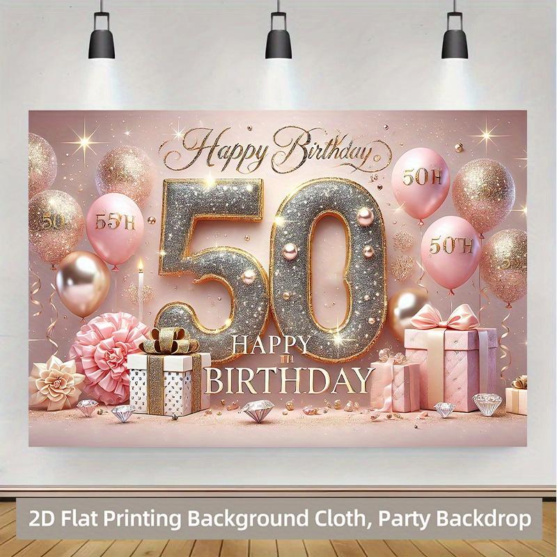 1 piece of 2D background fabric, a vibrant polyester background fabric for celebrating a 50th birthday with joy