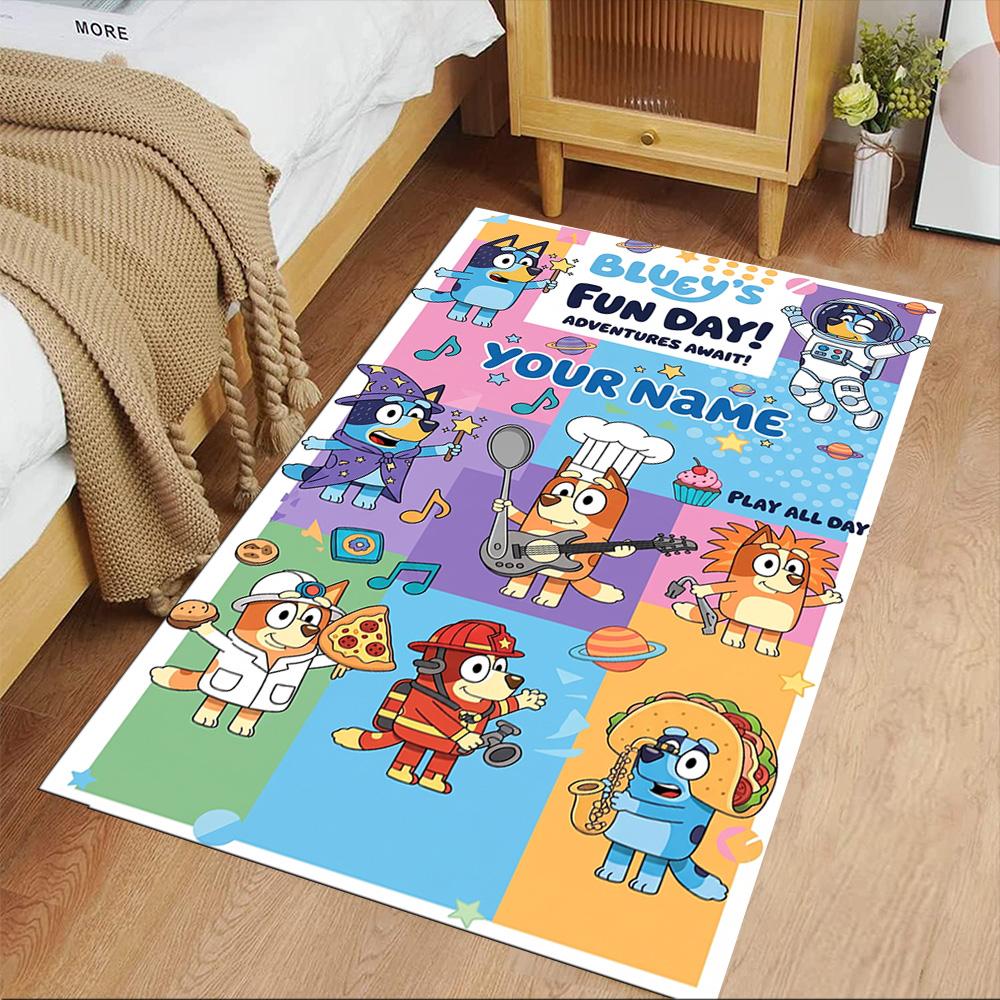 Bluey Customize Text Floor Mat Suitable for Dining Room Study room Game Room Decorate room Antislip Carpet Office home decor Gift for Festivals