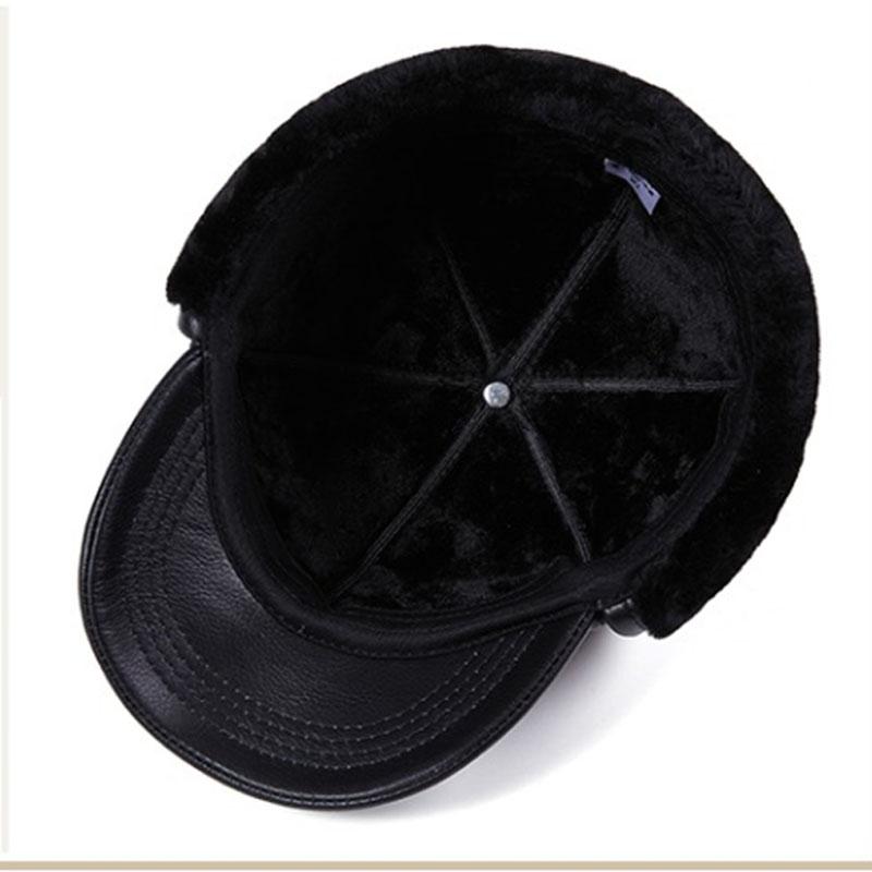 2023 Men 100% Natural Real First Quality Sheepskin Leather Bomber Hats Unisex Casual Winter Warm Real Leather Cap Hot Earmuff