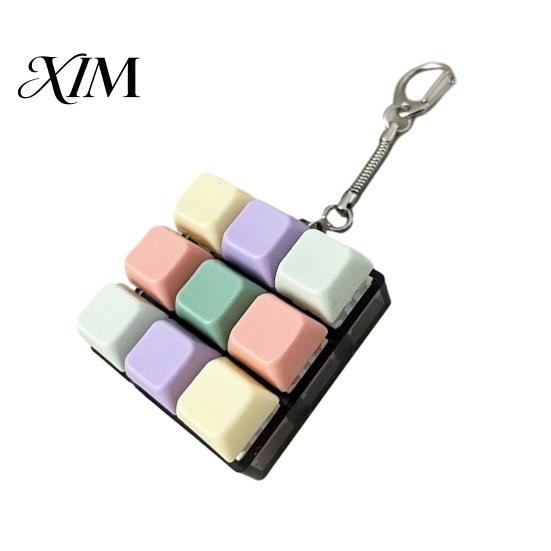 Mechanical Keyboard Toy 9-Keys Fidget Toy, LED Light-up Keychain Nine Button Clicking for Stress Relief, 9-In-1 Backpack Charm Tactile Decompression