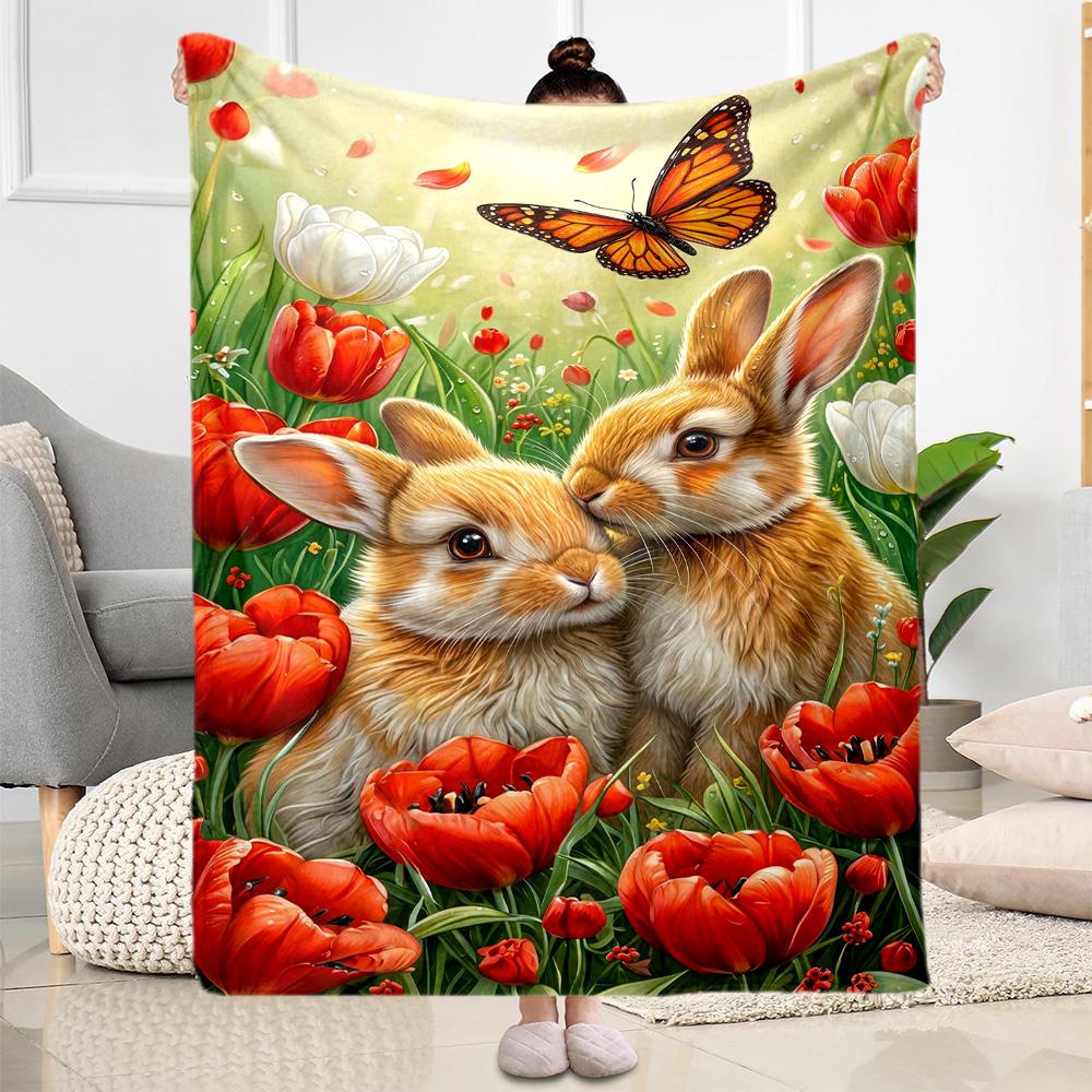 Springtime Bunny Garden Blanket,Suitable for sofas, offices, travel, living rooms, Gifts to relatives and friends, Blanket,Suitable for all seasons.