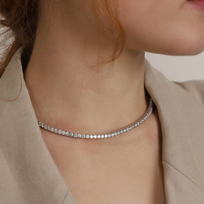 Ozel [Сделано на заказ] Серебро925 2.5мм 3.0мм Муассанитное теннисное колье PS098,99N