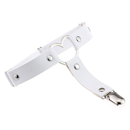 Punk Garter Solid Color Free Adjustment Faux Leather Heart Shape Leg Garter for Club