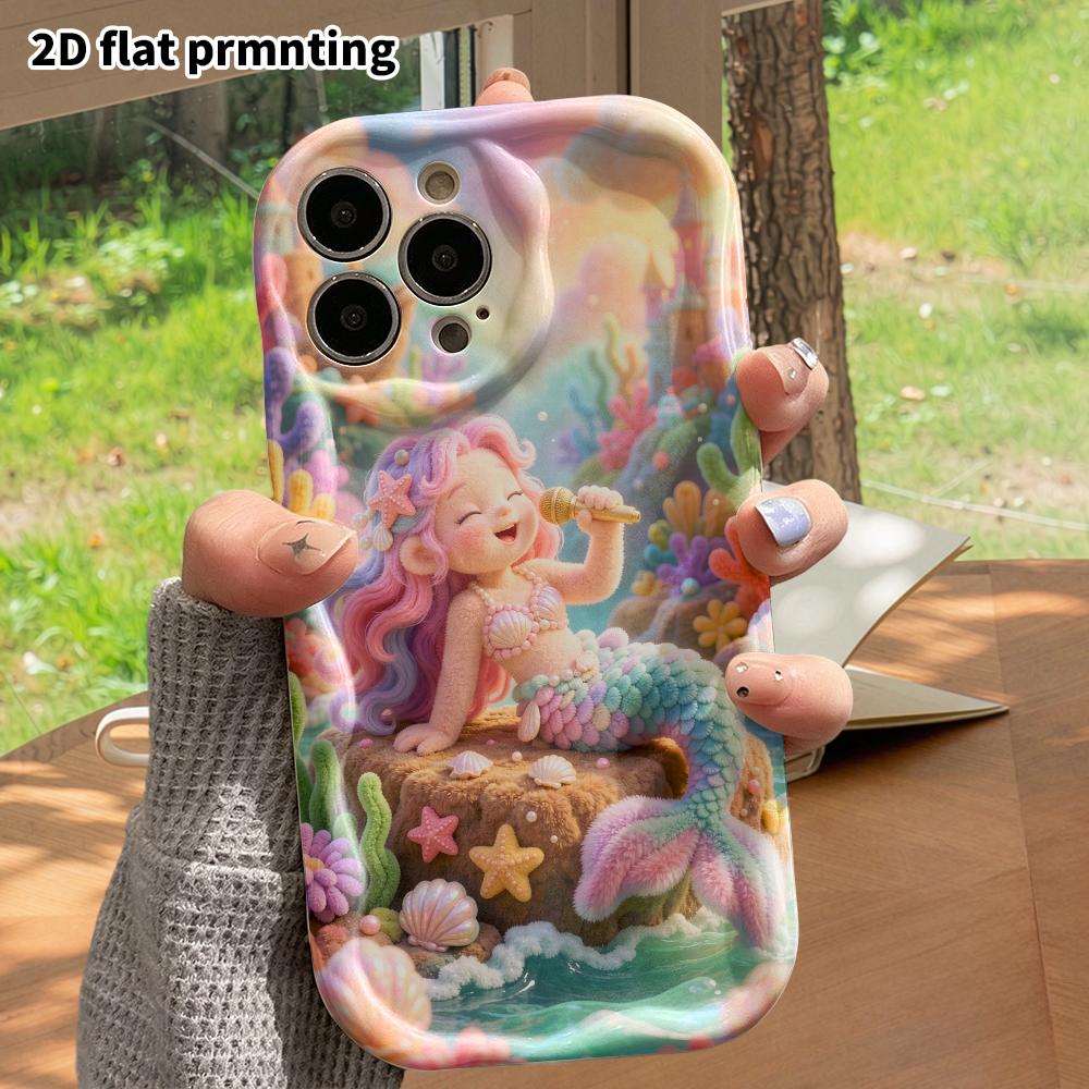 Phone case: 2D flat design suitable for iPhone 18 17 16 15 14 13 Pro protective case, singing mermaid, perfect Christmas and Halloween holiday gift