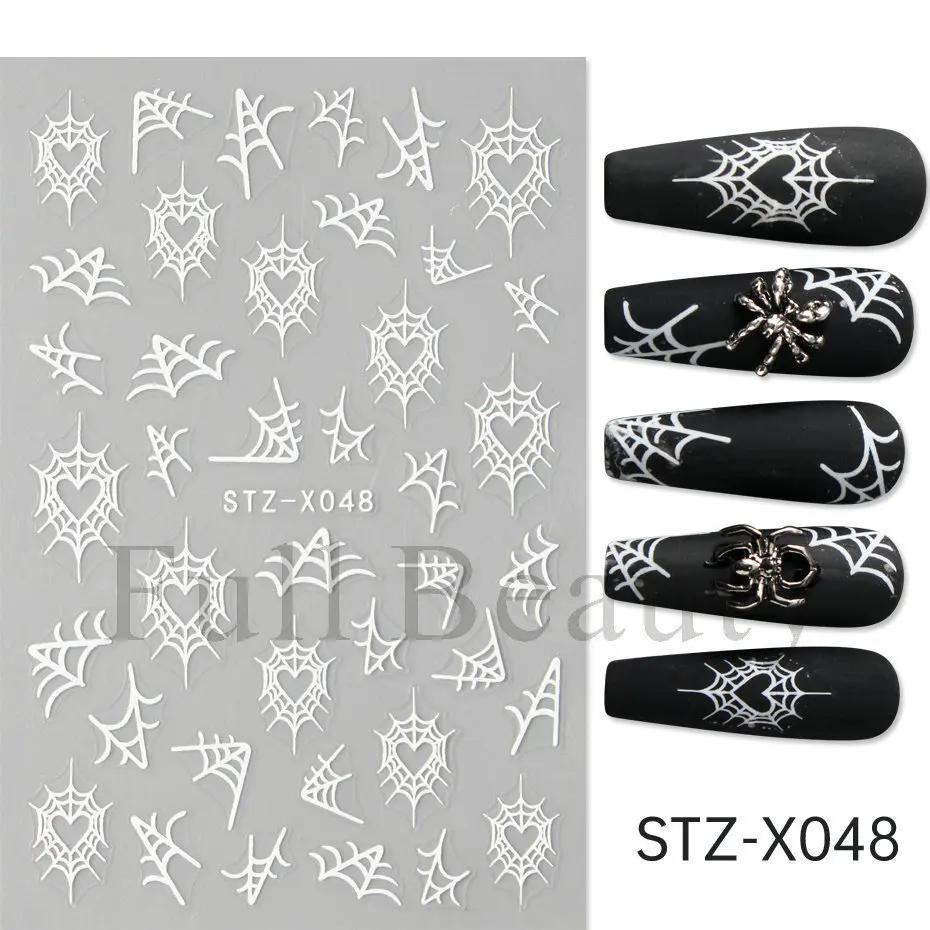 Хэллоуин Наклейки для дизайна ногтей Сердце Паутина Дизайн Летучая мышь Луна Звезда Слайдеры Самоклеящиеся Наклейки Для Праздничного Маникюра
