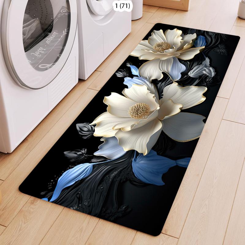 2d Printe Blue White Flower Pattern Runner Rug Door Mat Floor Mat Entrance Rug Living Room Carpets for Bed Room Home Decoration