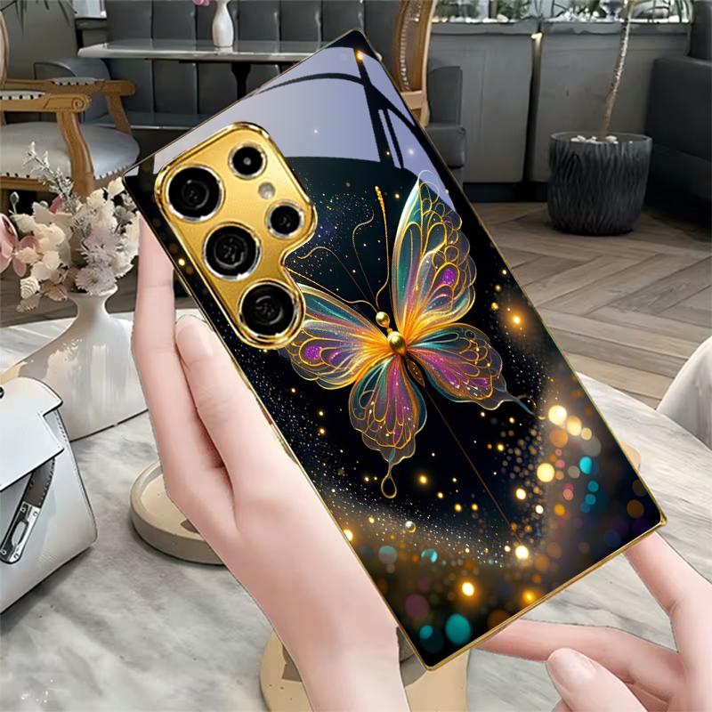 Искрящийся золотой чехол с иридиевым покрытием для телефона Samsung A23 A33 A53 A73 A14 A34 A54 A15 A35 A55 A06 A16 A36 Стеклянная крышка