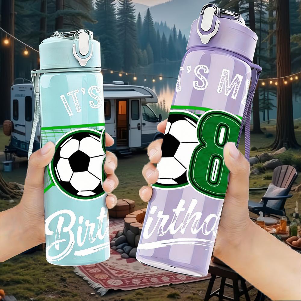 1PC Number Eight Soccer Birthday Mark 750ml Color Plastic Water Bottle Leakproof Flip Straw Lid For Sports Office Home Use