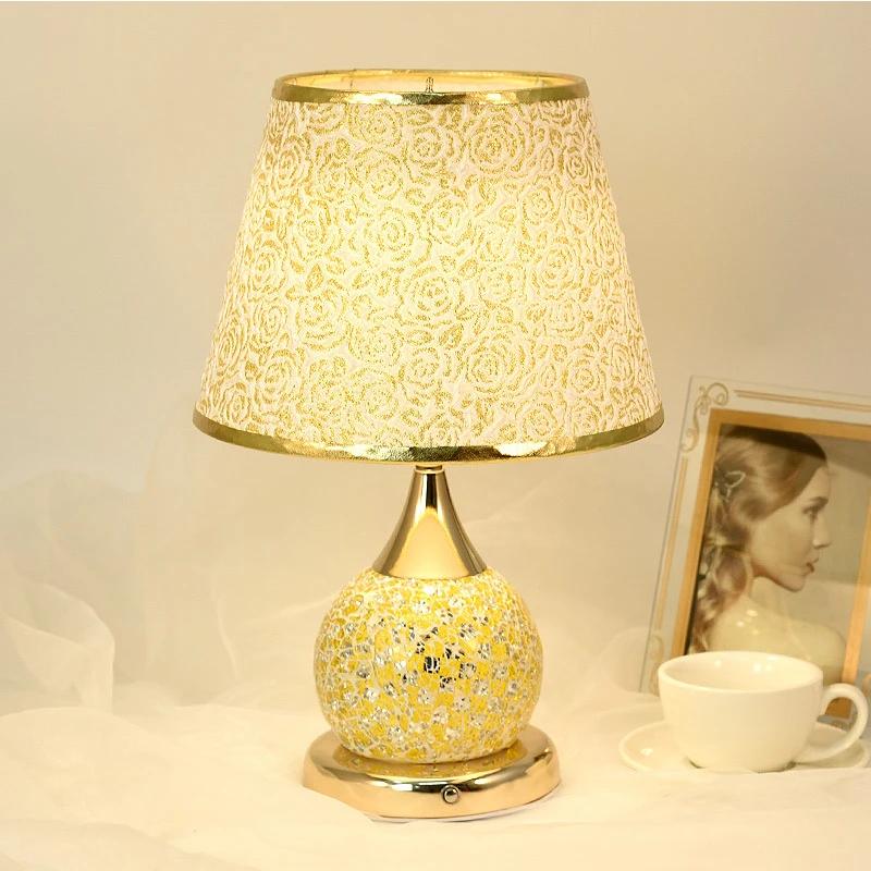 E27 Bedroom Table Lamp Romantic and Warm European Style Desk Lights Retro Home Bedside Lamps Fabric Decorative Table Light