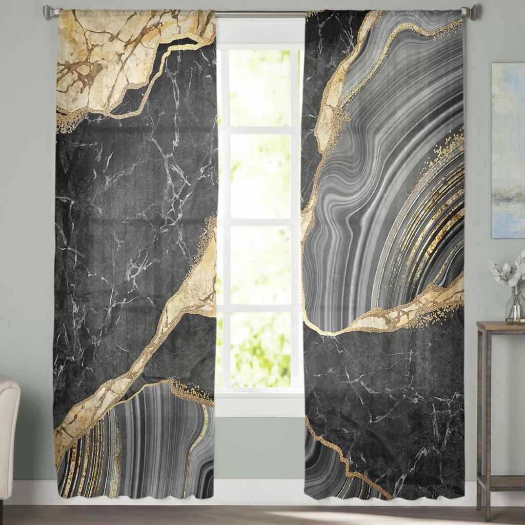 Тюлевые шторы с черной мраморной текстурой для гостиной, прозрачные занавески для спальни, оконные жалюзи, вуаль, шторы