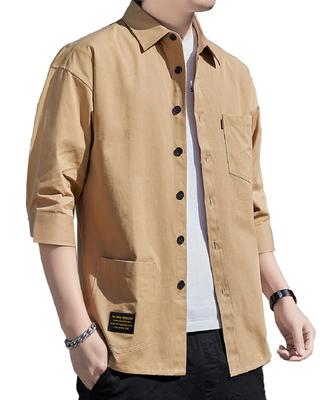 Рубашки Oxford Shirts [COMOOS] Мужские, Рукав 3/4, Повседневные, Однотонные, Рубашки, Мужская повседневная, Хлопок, Мужская