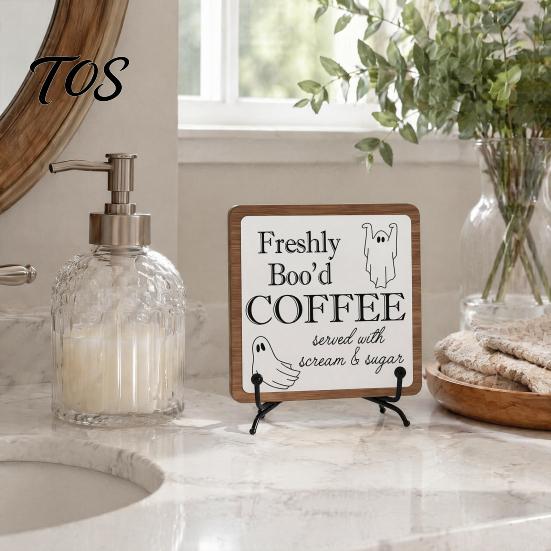 Деревянный знак на Хэллоуин с подставкой, отдельно стоящий готический настольный знак, забавная подставка из кованого железа, centerpiece для домашнего уголка для кофе, ванной комнаты