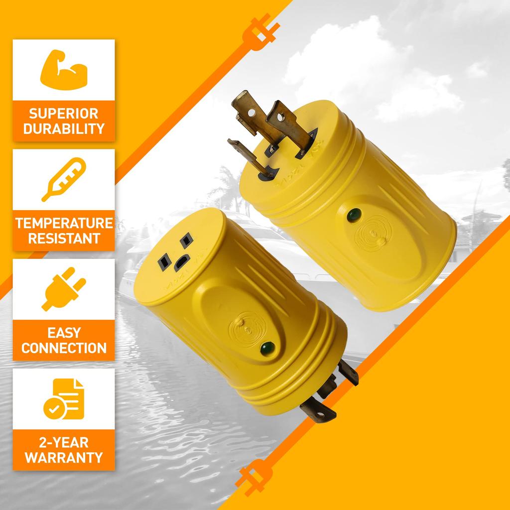 Адаптер берегового питания Marvine 30A с замком, штекер L5-30P на розетку 15A5-15R (со светодиодом) дисплей