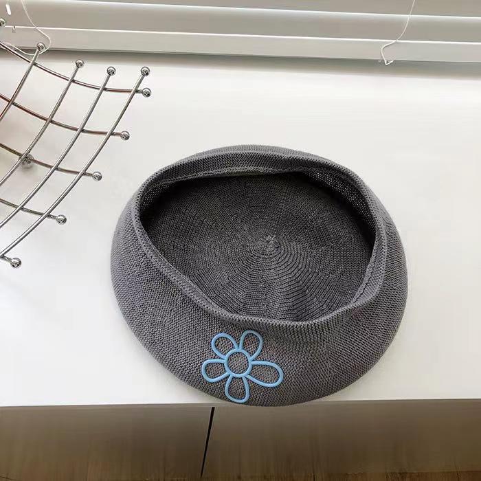 Vintage Japanese Knitted Flower Beret Hat for Women Autumn Winter Milk Silk Breathable Painter Pumpkin Hats Dome Beanie Cap Ins Style